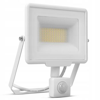 Bílý LED reflektor 50 W s PIR čidlem, 4000 lm, 4500 K