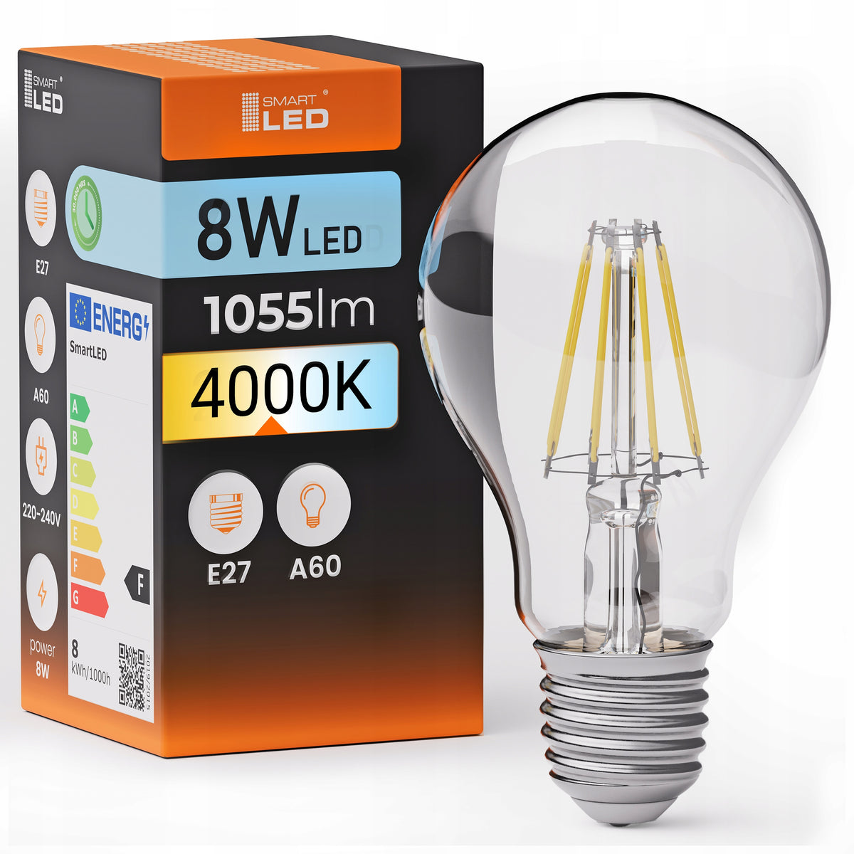 LED žárovka E27 8 W, 1055 lm, 4000 K – neutrální bílá