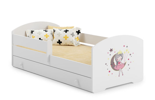 Dětská postel 160 × 80 cm s úložným šuplíkem a ochrannou zábranou – motiv spící princezna