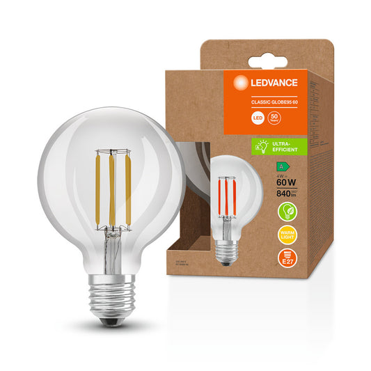 OSRAM ULTRA ECONOMY 210lm/W Globe 95 čirá 230V E27 LED EQ60 2700K