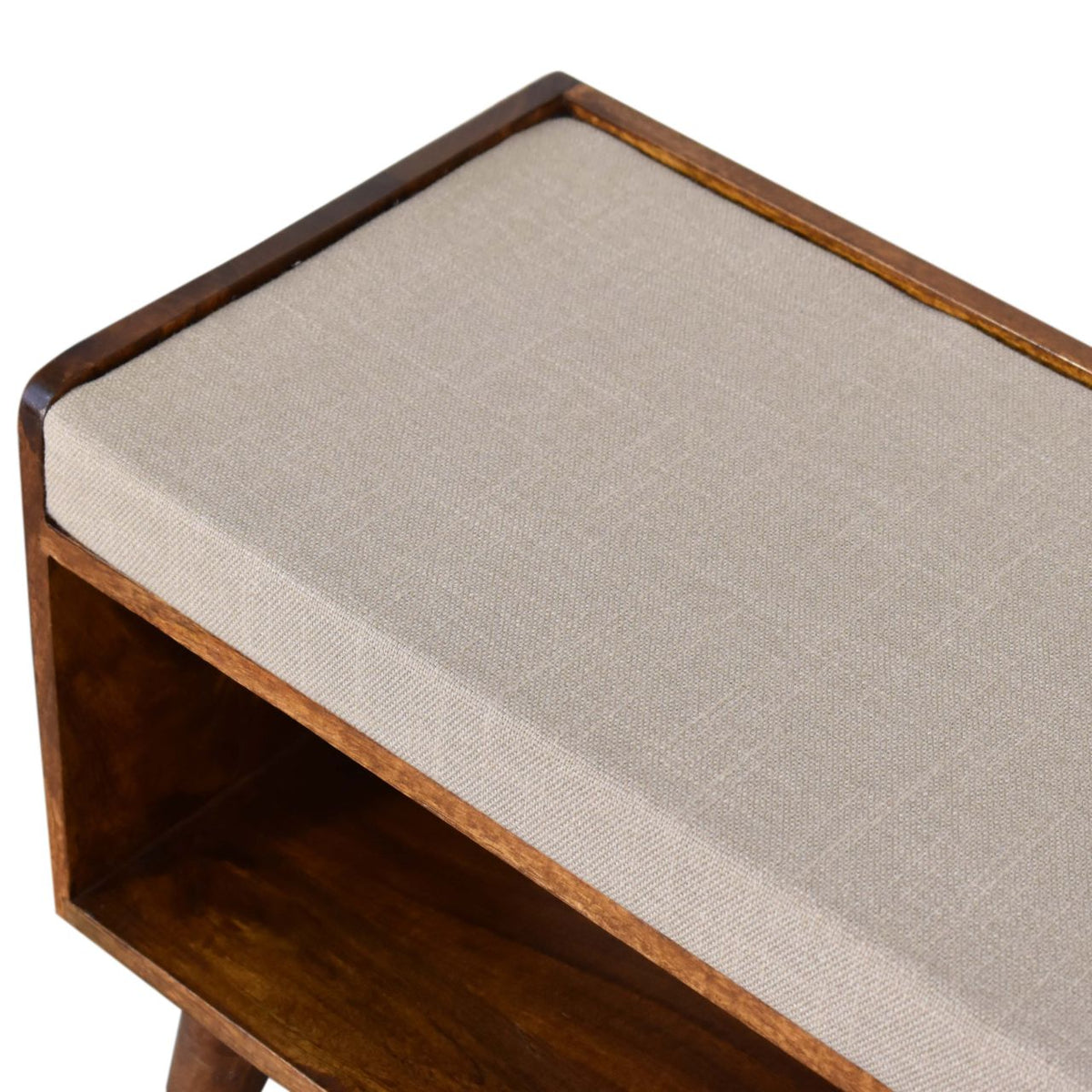 Lavice na boty z masivního mangového dřeva s lněným sedákem, 90 × 34 × 45 cm