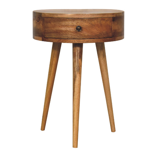 Mini noční stolek v dubovém odstínu kulatého tvaru, 40 × 32 × 52 cm