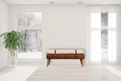 Lavice s čalounením bouclé z masivního mangového dřeva, 90 × 35 × 40 cm