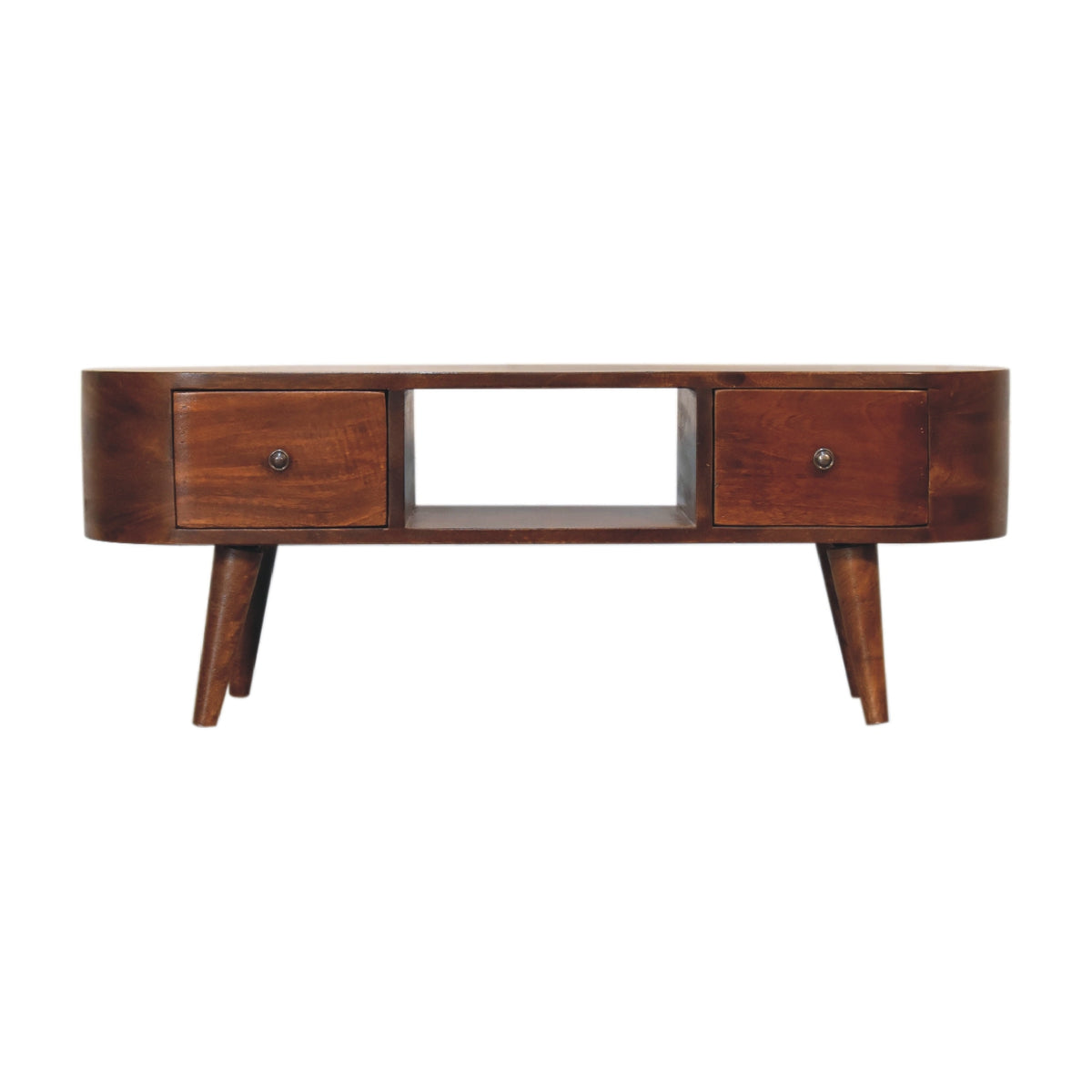 TV stolek v kaštanovém odstínu se zaoblenými liniemi, 100 × 30 × 37 cm