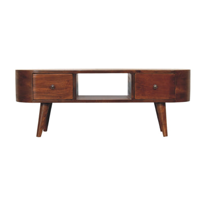 TV stolek v kaštanovém odstínu se zaoblenými liniemi, 100 × 30 × 37 cm