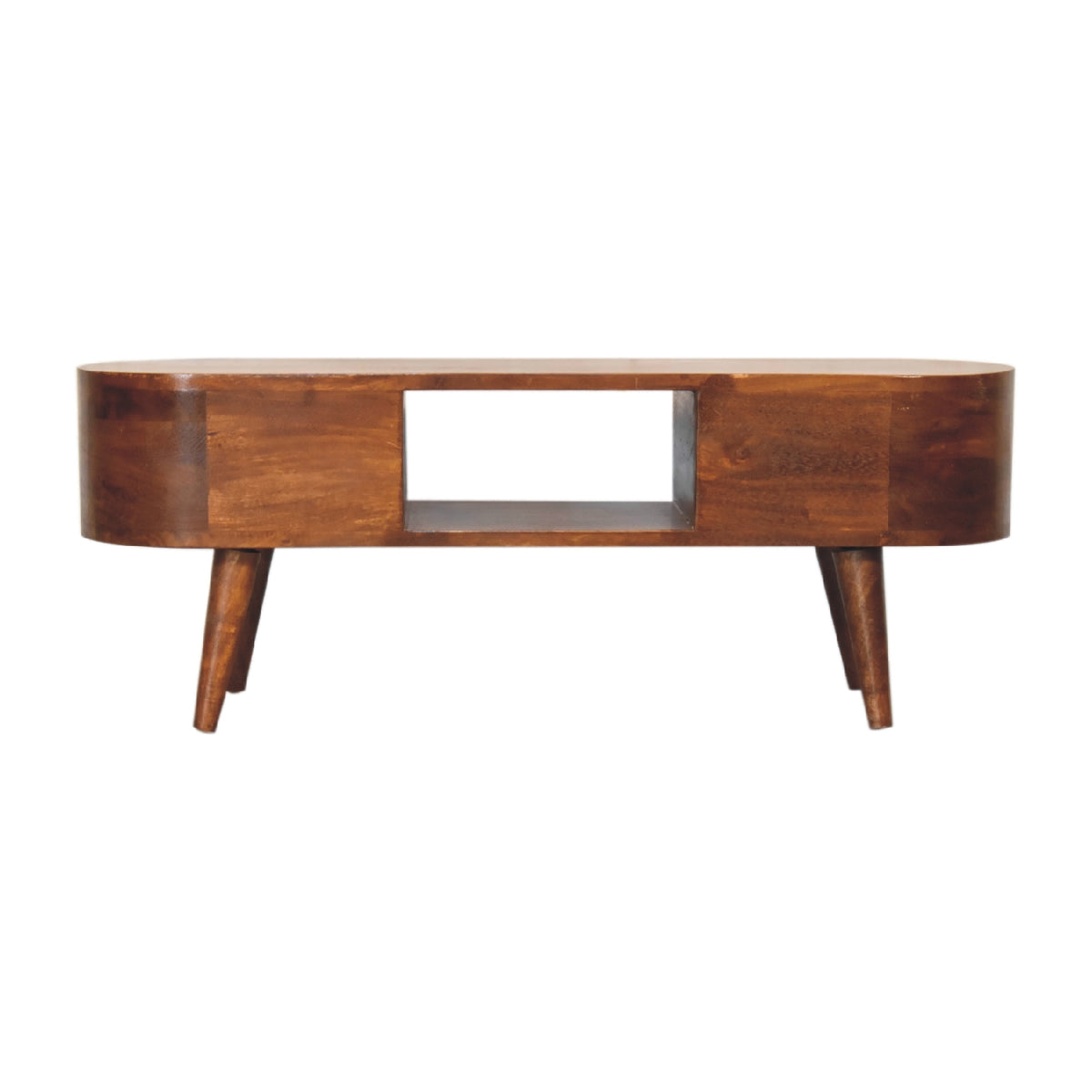 TV stolek v kaštanovém odstínu se zaoblenými liniemi, 100 × 30 × 37 cm