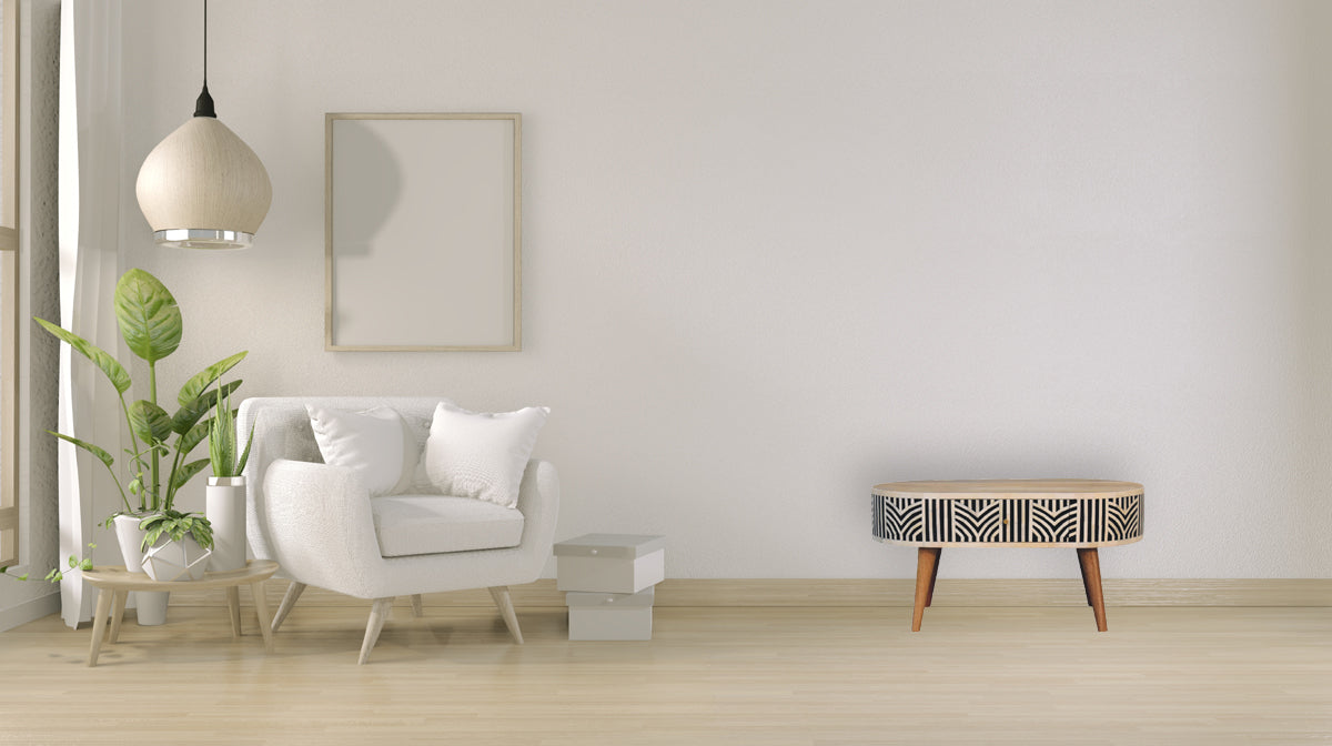 Konferenční stolek Edessa s kostěnou intarzií, 80 × 45 × 40 cm