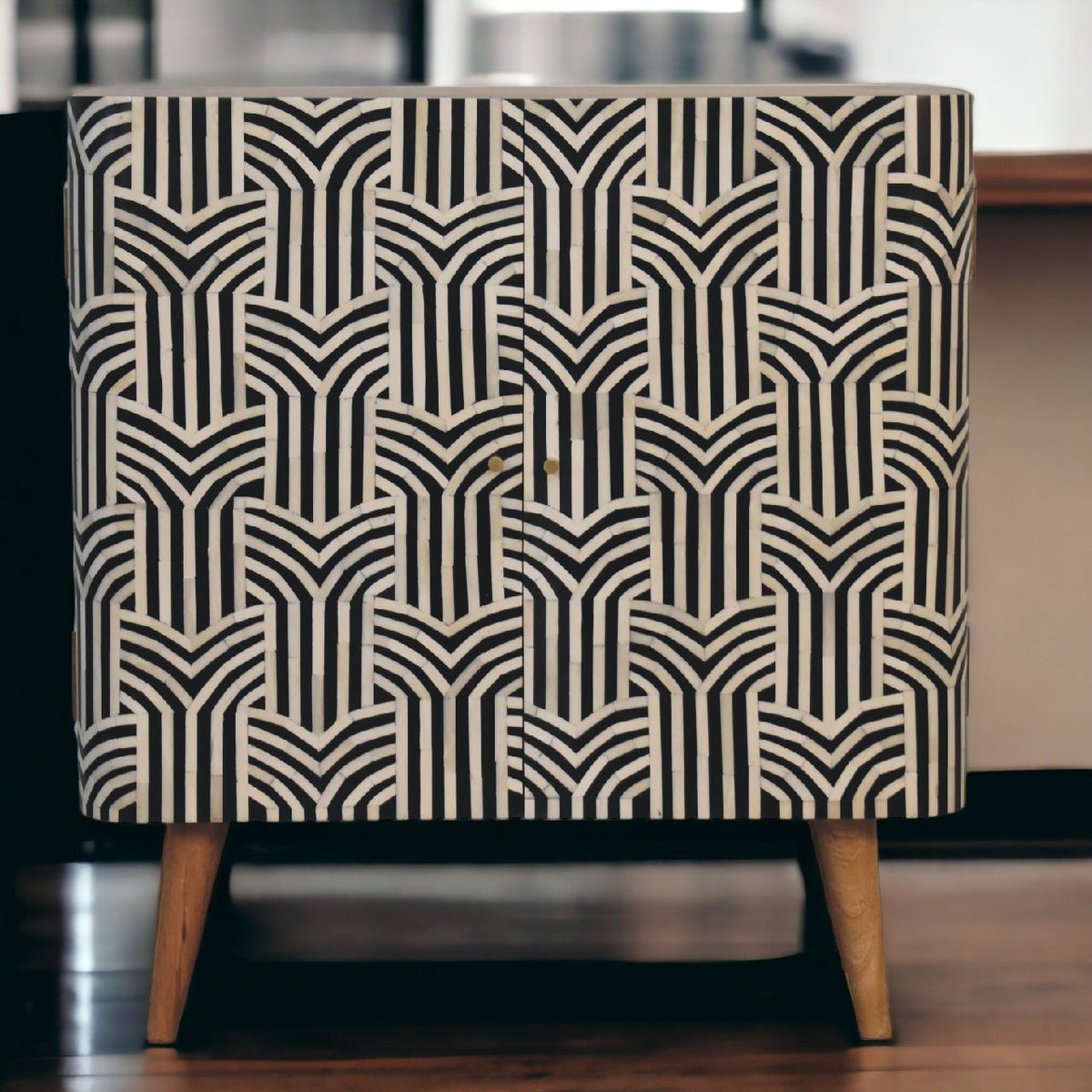 Skříňka Edessa s kostěnou intarzií z masivního mangového dřeva, 75 × 35 × 80 cm
