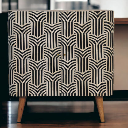 Skříňka Edessa s kostěnou intarzií z masivního mangového dřeva, 75 × 35 × 80 cm