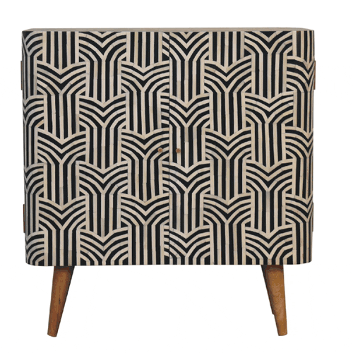 Skříňka Edessa s kostěnou intarzií z masivního mangového dřeva, 75 × 35 × 80 cm