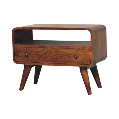 Mini TV stolek v kaštanovém odstínu se zaoblenými liniemi, 60 × 30 × 45 cm