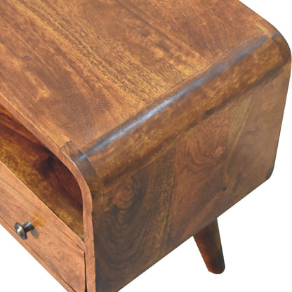 Mini TV stolek v kaštanovém odstínu se zaoblenými liniemi, 60 × 30 × 45 cm