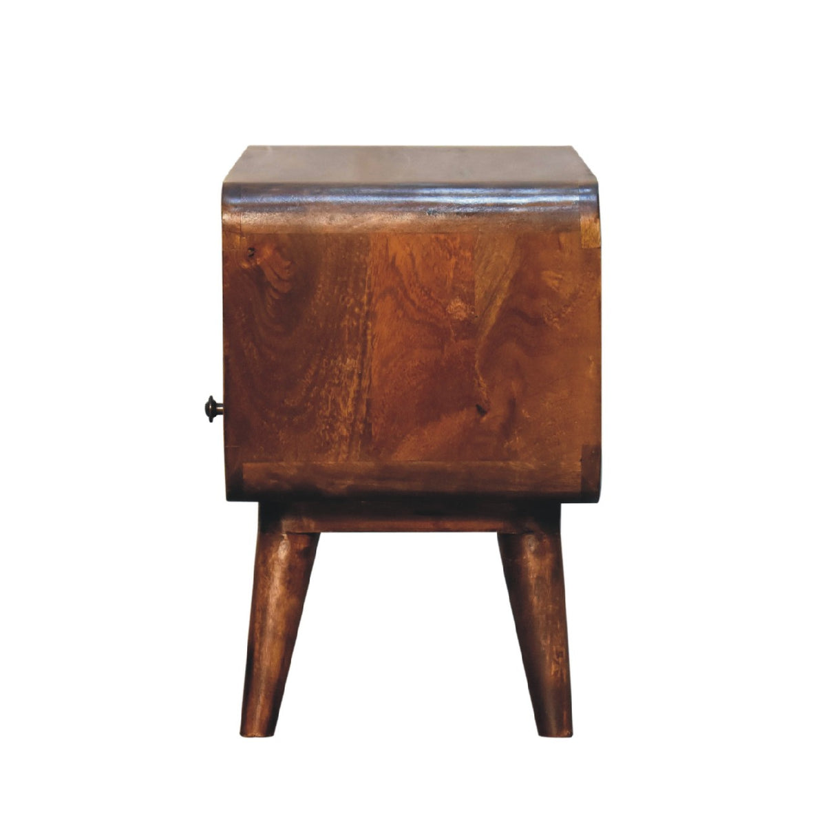 Mini TV stolek v kaštanovém odstínu se zaoblenými liniemi, 60 × 30 × 45 cm