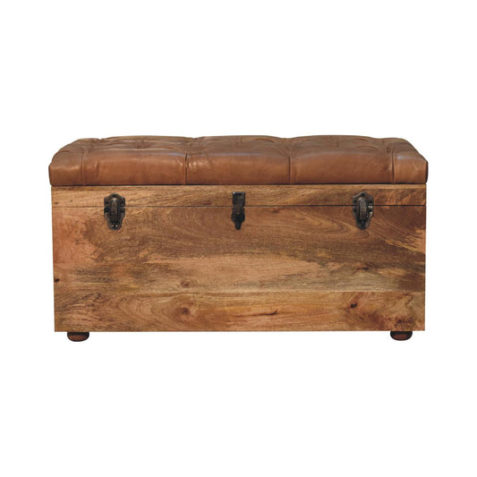 Úložná lavice s koženým čalounením v dubovém odstínu, 90 × 45 × 45 cm