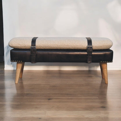 Lavice s čalouněním bouclé z masivního mangového dřeva, 90 × 35 × 40 cm