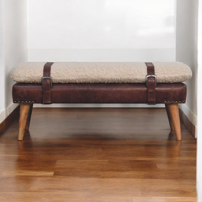 Lavice s čalouněním bouclé z masivního mangového dřeva, 90 × 35 × 40 cm