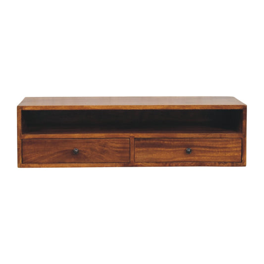 TV stolek Lunar v kaštanovém odstínu na stěnu s 2 zásuvkami, 88 × 32 × 24 cm