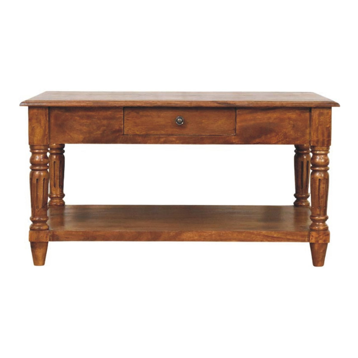 Konferenční stolek v kaštanovém odstínu s 2 zásuvkami, 85 × 55 × 45 cm