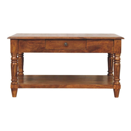 Konferenční stolek v kaštanovém odstínu s 2 zásuvkami, 85 × 55 × 45 cm