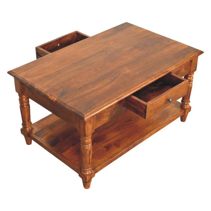 Konferenční stolek v kaštanovém odstínu s 2 zásuvkami, 85 × 55 × 45 cm