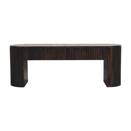 Lavice v tmavém mokka odstínu s vertikálním drážkováním, 125 × 35 × 45 cm
