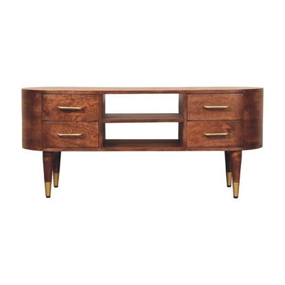 TV stolek Valenza s 2 zásuvkami z masivního mangového dřeva, 110 × 35 × 48 cm