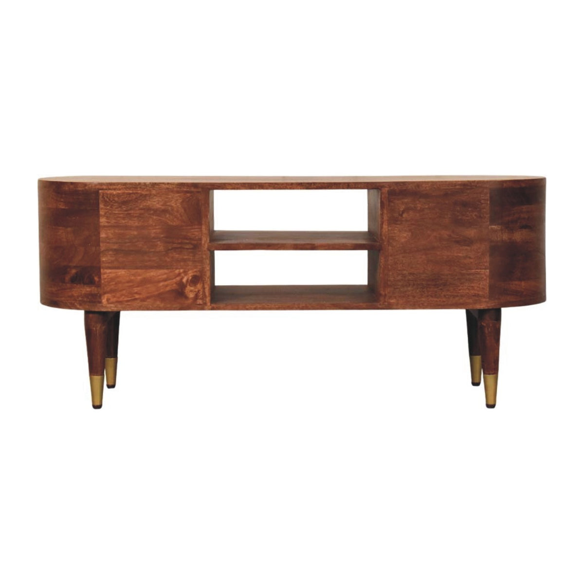 TV stolek Valenza s 2 zásuvkami z masivního mangového dřeva, 110 × 35 × 48 cm