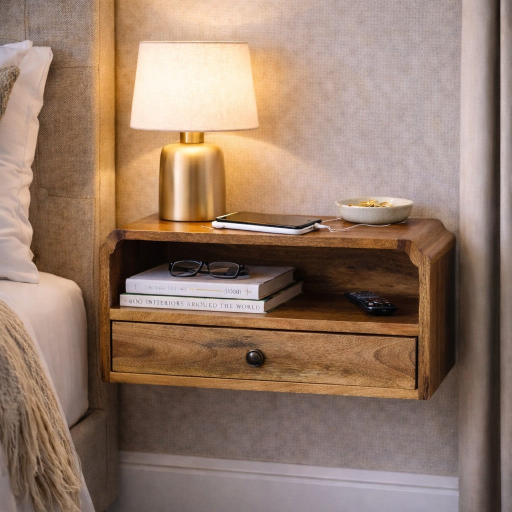 Závěsný noční stolek Avora z masivního mangového dřeva, 45 × 32 × 24 cm