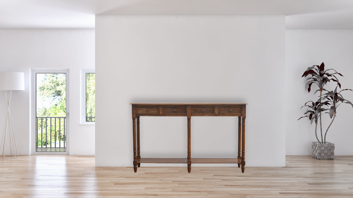 Konzolový stolek s 4 zásuvkami z masivního mangového dřeva, 150 × 40 × 90 cm