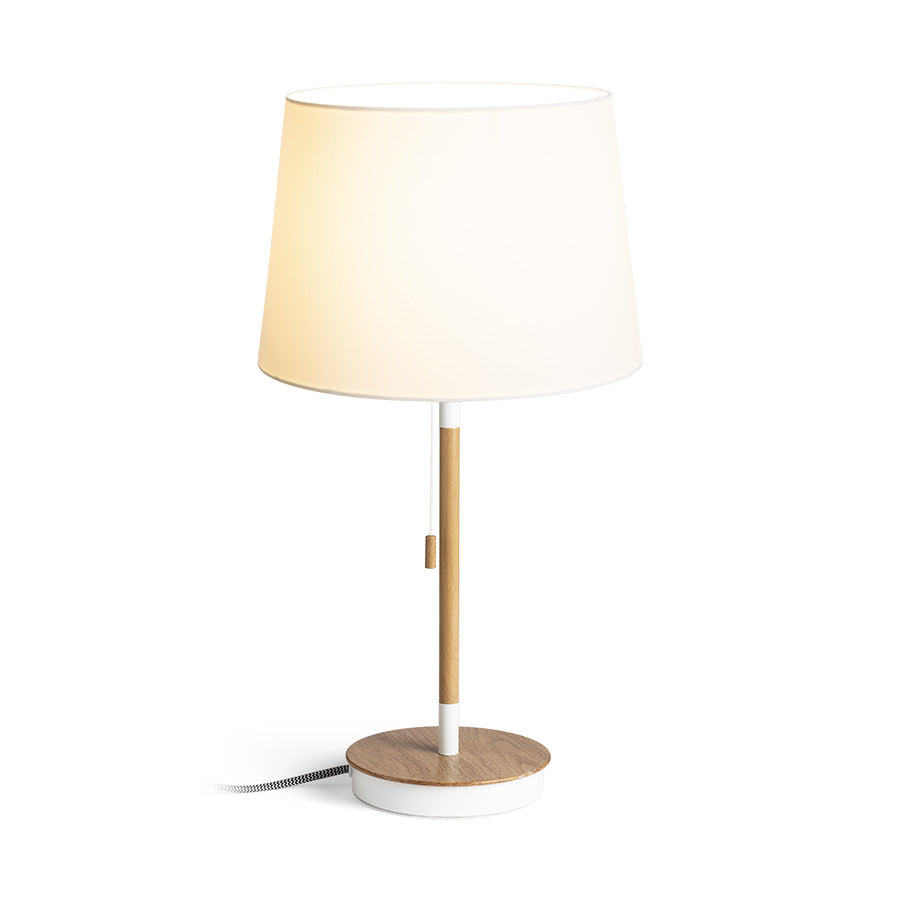 KEITH/AMBITUS 30 stolní s USB Polycotton bílá/buk 230V LED E27 15W