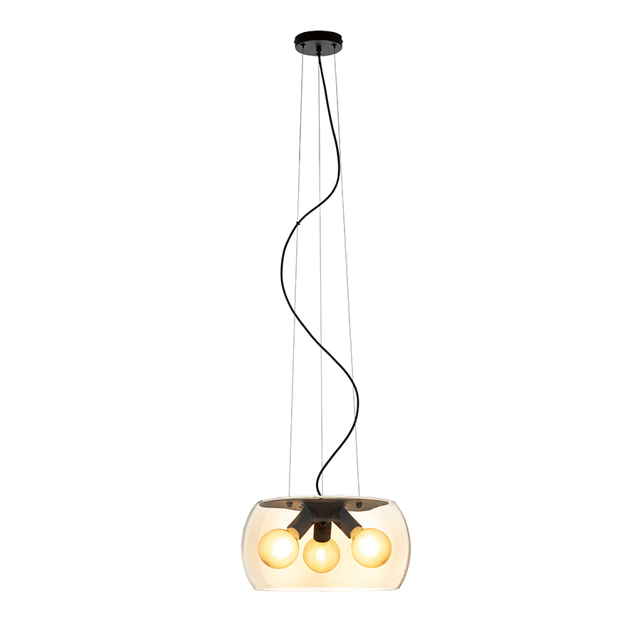 AMANDA závěsná matná černá kouřové sklo 230V LED E27 3x15W