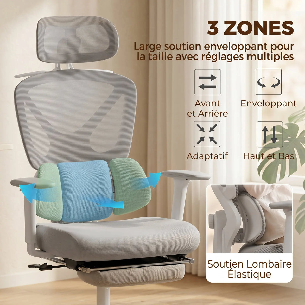 Ergonomická židle s dynamickou bederní oporou, šedá – fotografie 4
