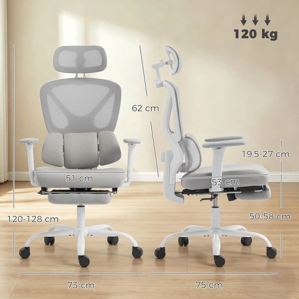 Ergonomická židle s dynamickou bederní oporou, šedá – fotografie 3
