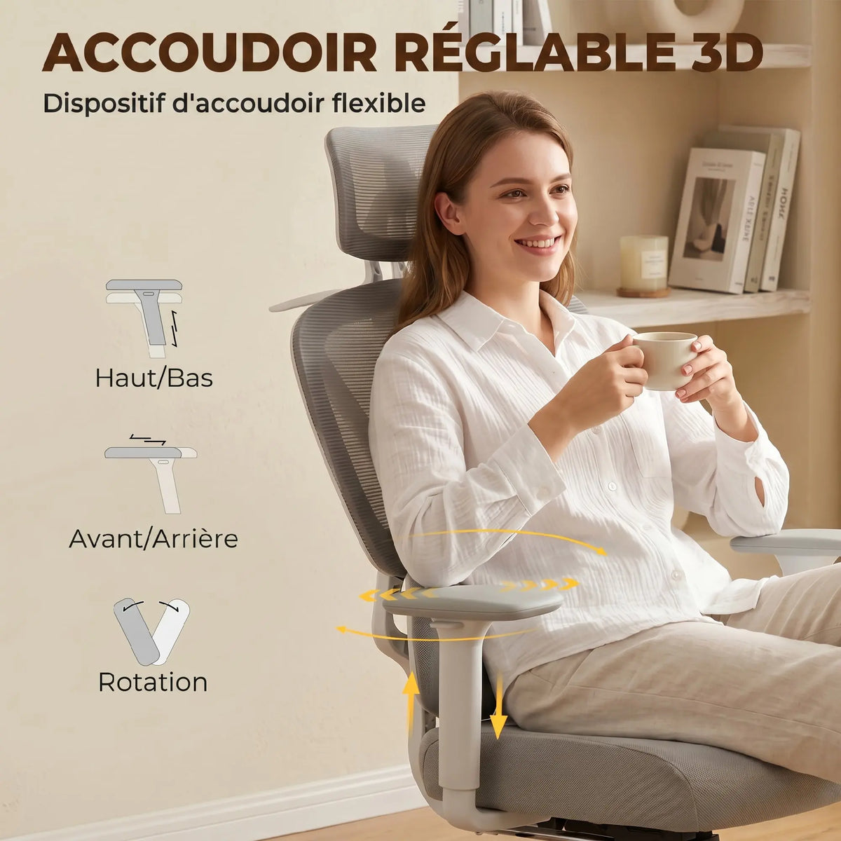 Ergonomická židle s dynamickou bederní oporou, šedá – fotografie 7