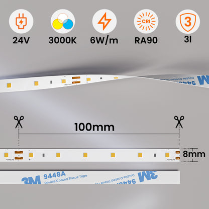 Bílý LED pásek 24 V, 3000 K, 1 m – teplá bílá