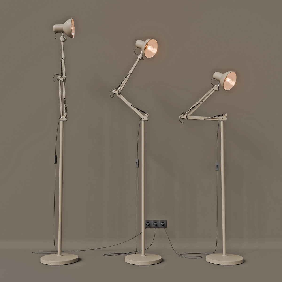 Béžová stojací lampa E27 190 cm, nastavitelná