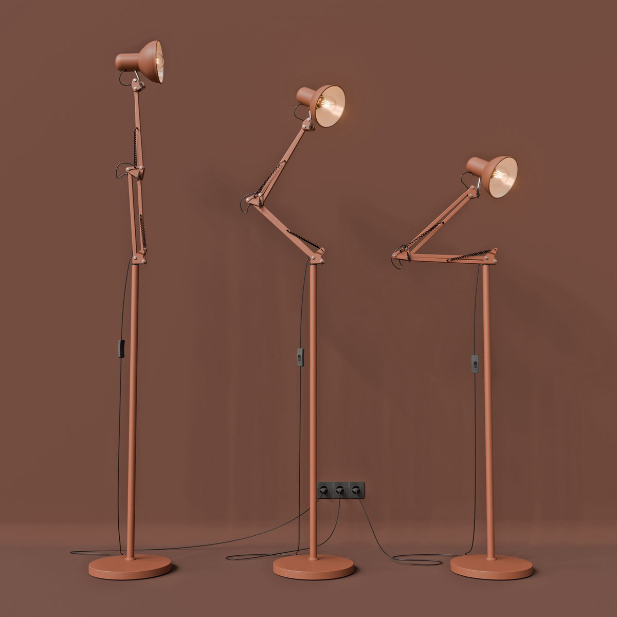 Červená stojací lampa E27 190 cm, nastavitelná