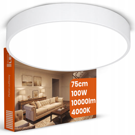Bílé kulaté stropní LED svítidlo 100 W, 10000 lm, 75 cm
