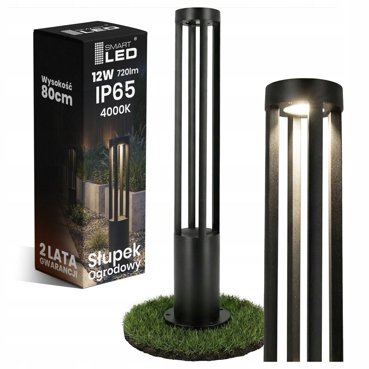 Černý venkovní osvětlovací sloupek 230 V, 12 W, 80 cm, IP65