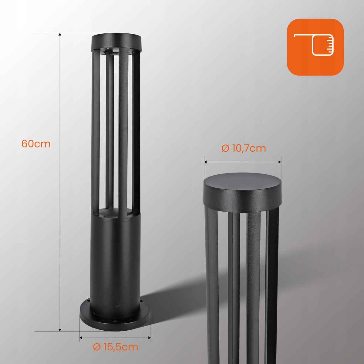 Černý venkovní osvětlovací sloupek 230 V, 12 W, 60 cm, IP65