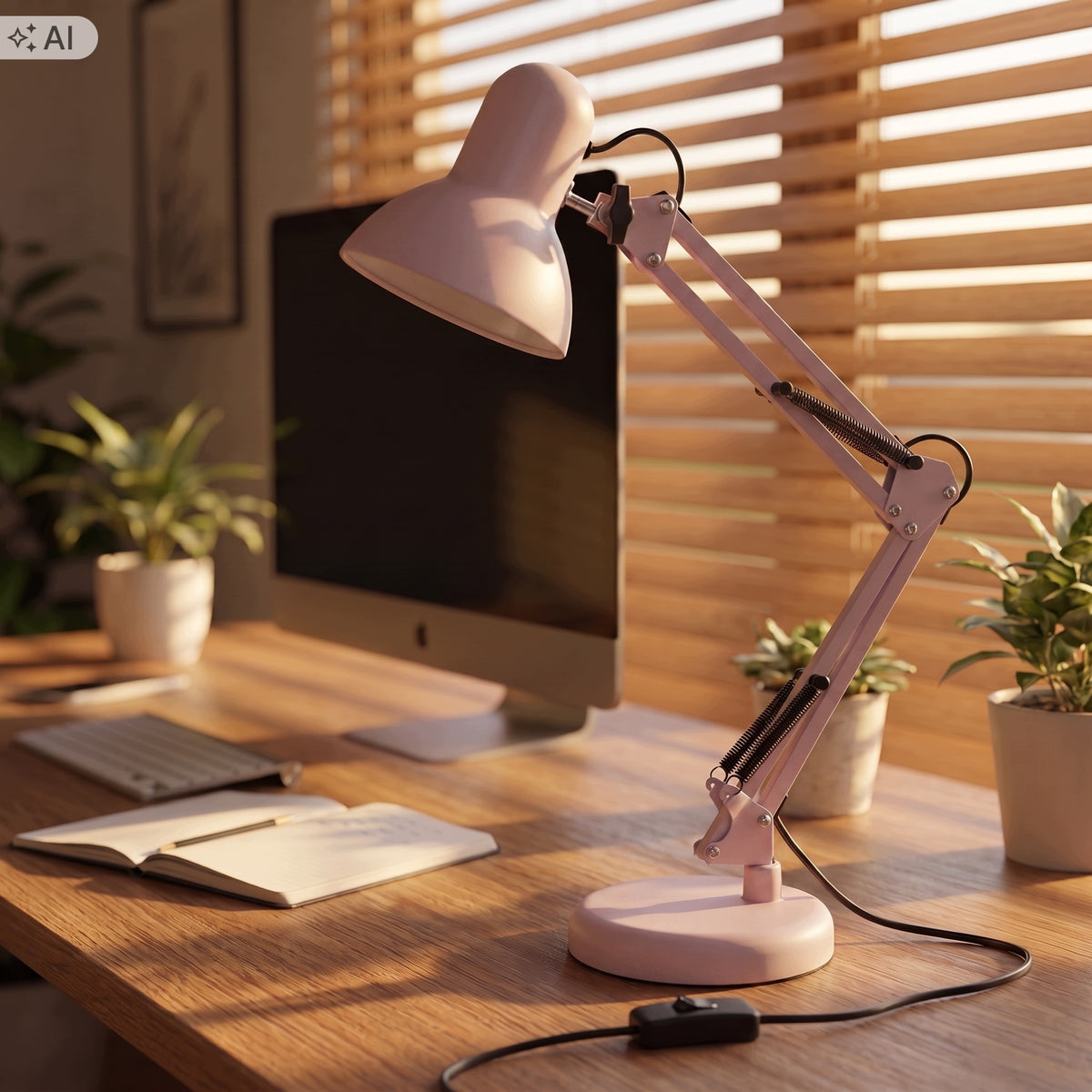Růžová stolní lampa E27, nastavitelná, s klipsem