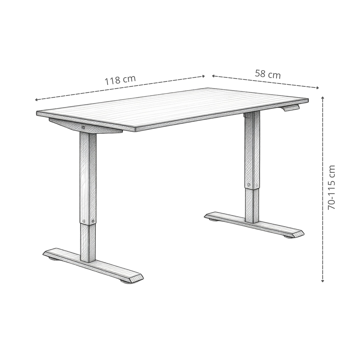 Elektricky výškově nastavitelný psací stůl FLEXI 118 cm – černá – rozměry
