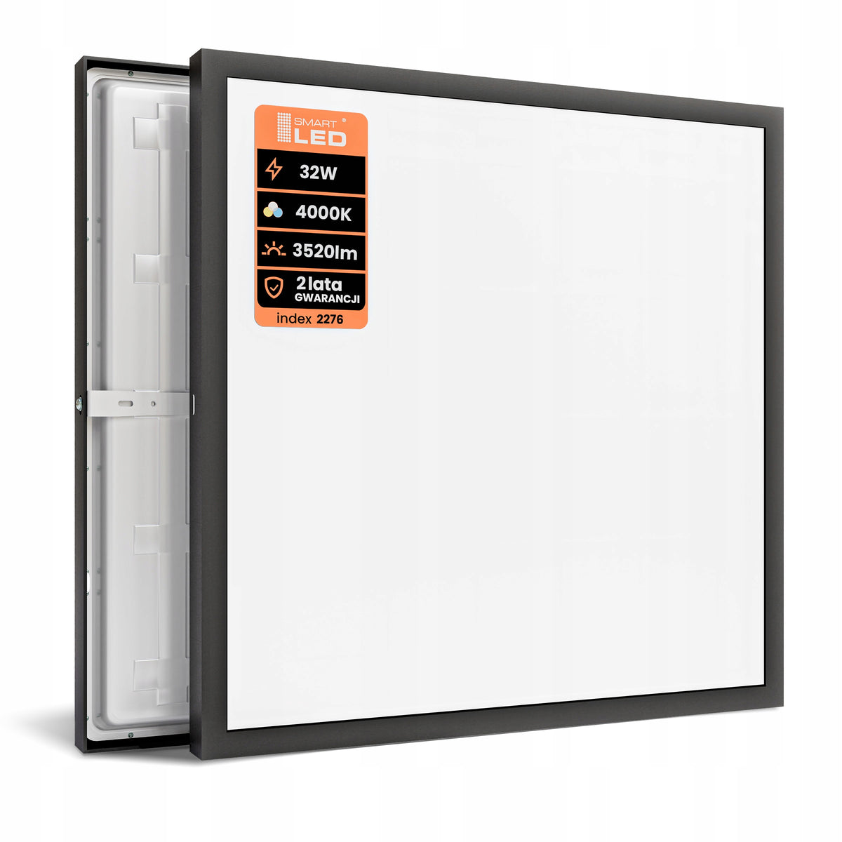 Černé stropní LED svítidlo 32 W, 3520 lm, 4000 K, 40 × 40 cm