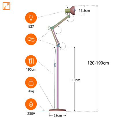 Mátová stojací lampa E27 190 cm, nastavitelná