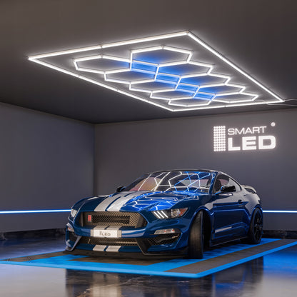 LED HEXAGON osvětlení do garáže 500 W, 484 × 243 cm