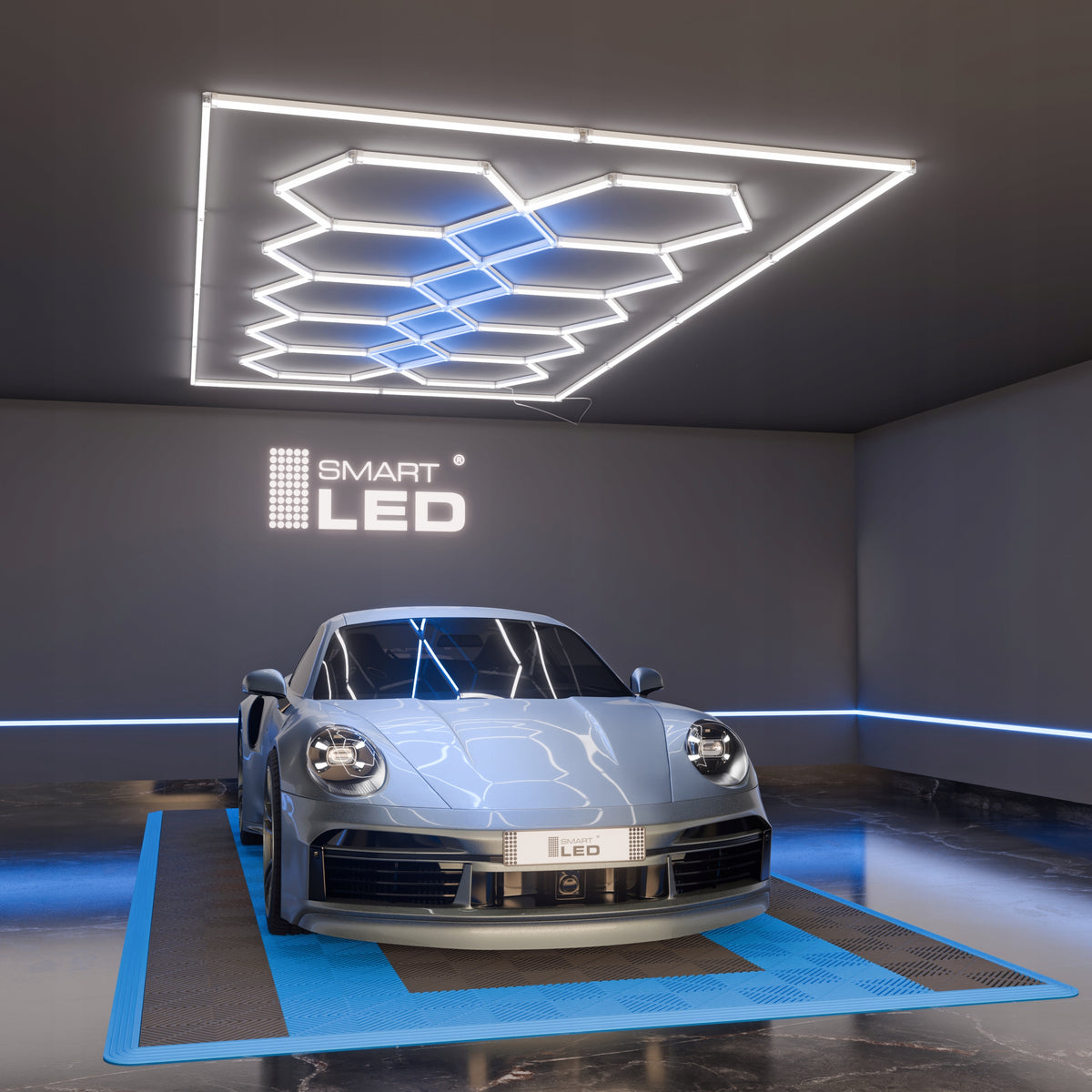 LED HEXAGON osvětlení do garáže 500 W, 484 × 243 cm
