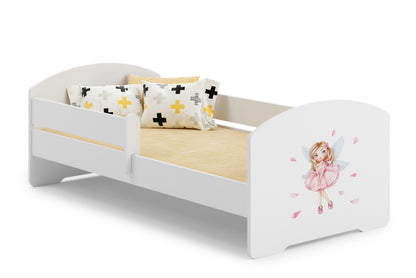 Dětská postel LUK 160 × 80 cm s ochrannou zábranou – motiv dívka s křídly
