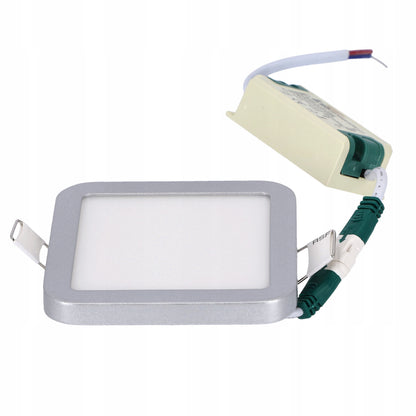 Stříbrný zápustný LED panel 6 W, studená bílá, úhel 120°, 90 × 90 mm