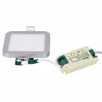 Stříbrný zápustný LED panel 6 W, studená bílá, úhel 120°, 90 × 90 mm
