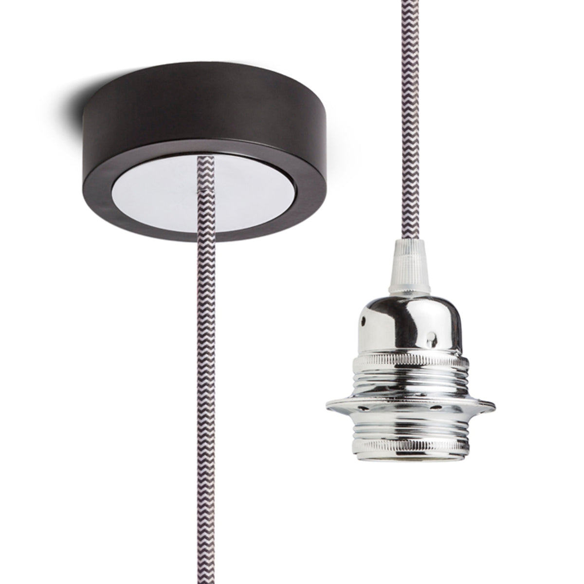 Závěsná sada HEX, základna černá, kabel černobílý, objímka chrom, 1, patice E27, 15 W